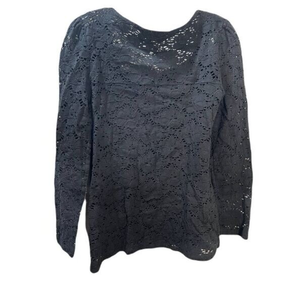 I.N.C. Long‎ Sleeve Sheer Lace Scoop-Neck Top Small - Picture 2 of 4